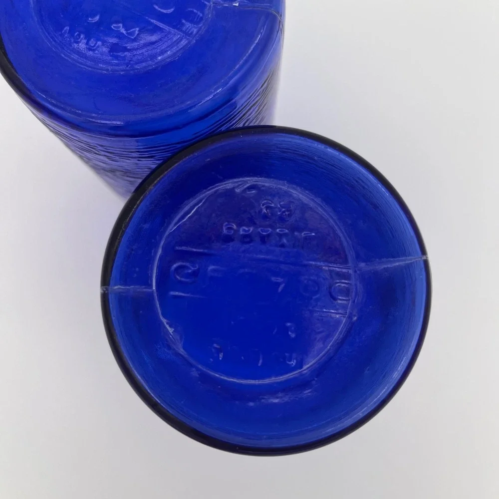Vintage Cobalt Blue Textured Bark Glass Tumblers Set of 2 Drinking Glasses